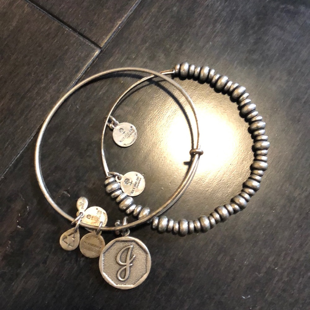 Set of 2 Alex and Ani bracelets with J charm